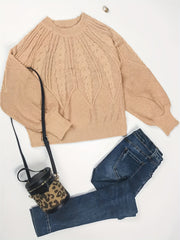  Casual Sweater Women's Plus Plain Jacquard Long Sleeve