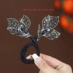 Vintage Leaf Shaped Rhinestone Hair Pin for Women