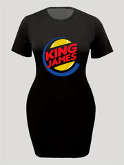  Colorblock Art Letter Print Dress