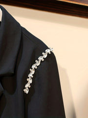  Rhinestone Lapel Collar Slim Fit Blazer