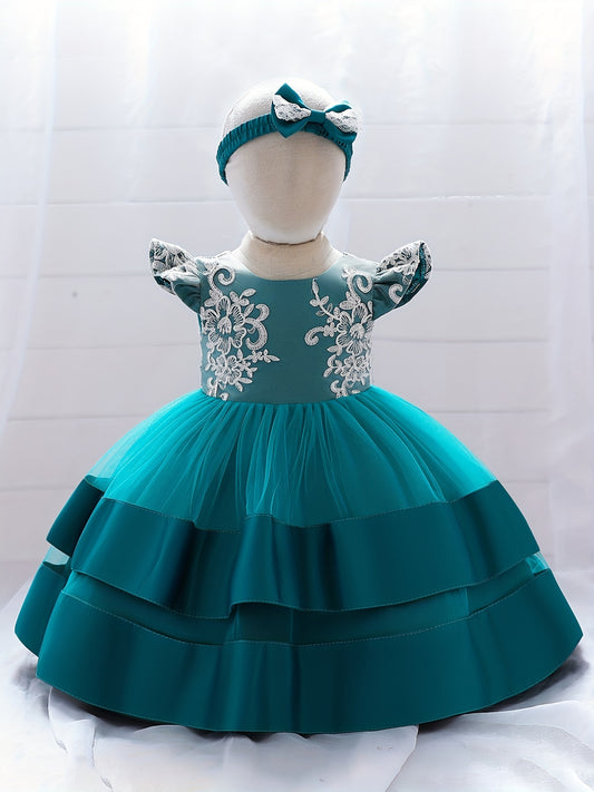 1st Birthday Party Dress Baby Girl with Headband Princess Dress