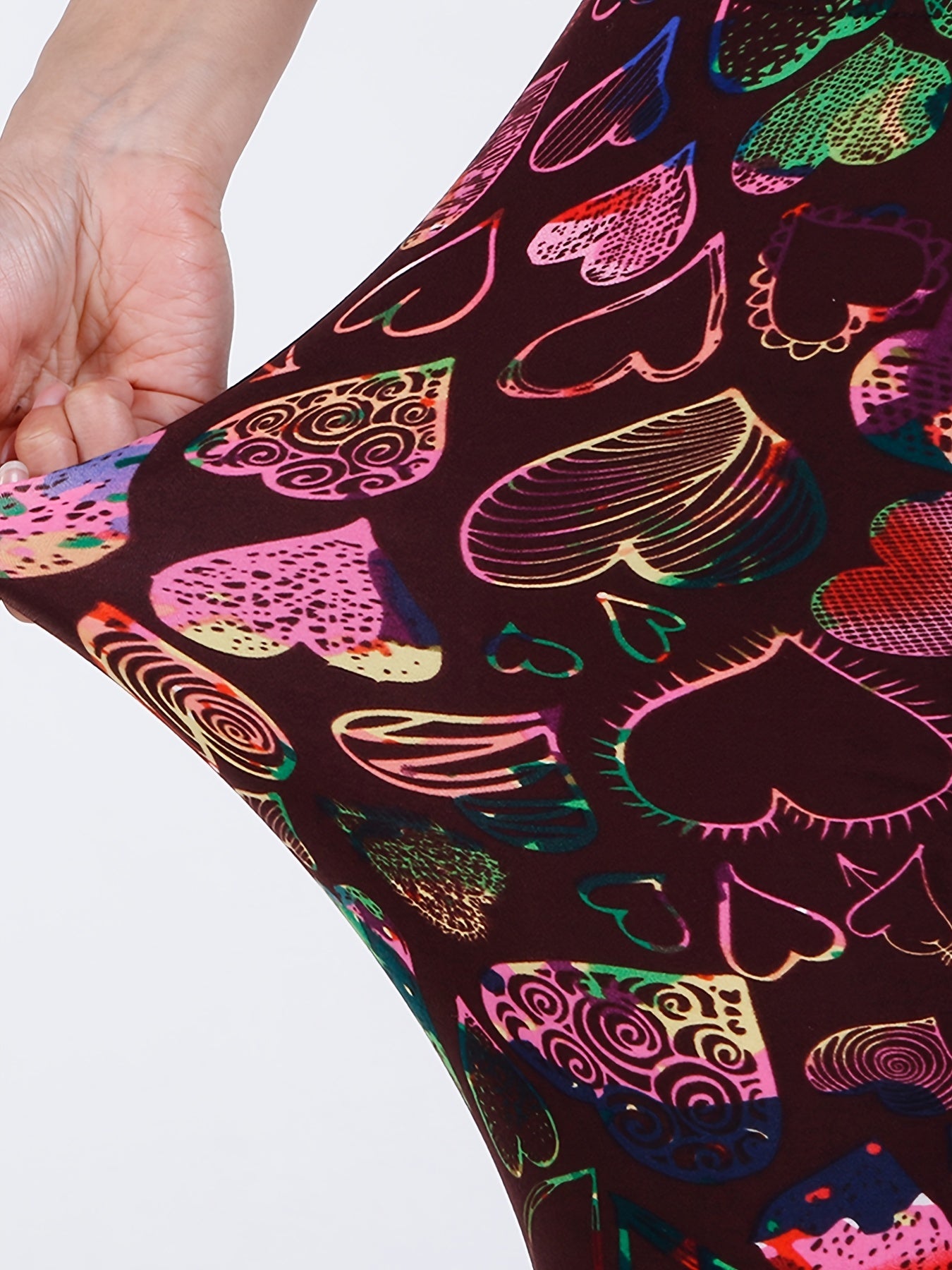 Heart Print Capris Leggings High Waist Elastic Bottoms