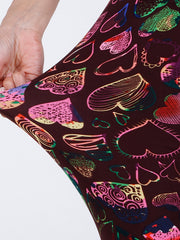 Heart Print Capris Leggings High Waist Elastic Bottoms