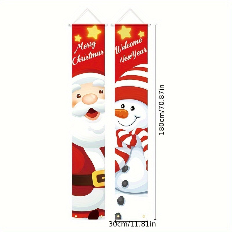 Christmas Porch Sign Santa & Snowman Hanging Banners Home Wall Front Door Decor