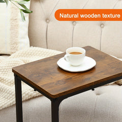 Retro C-shaped Coffee Table for Sofa Side with Metal Frame