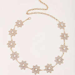 Snowflake Waist Chain Pearl Rhinestone Golden Belt Women's Accessory