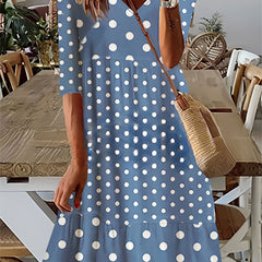  Dot Print V Neck Stretch Maxi Dress