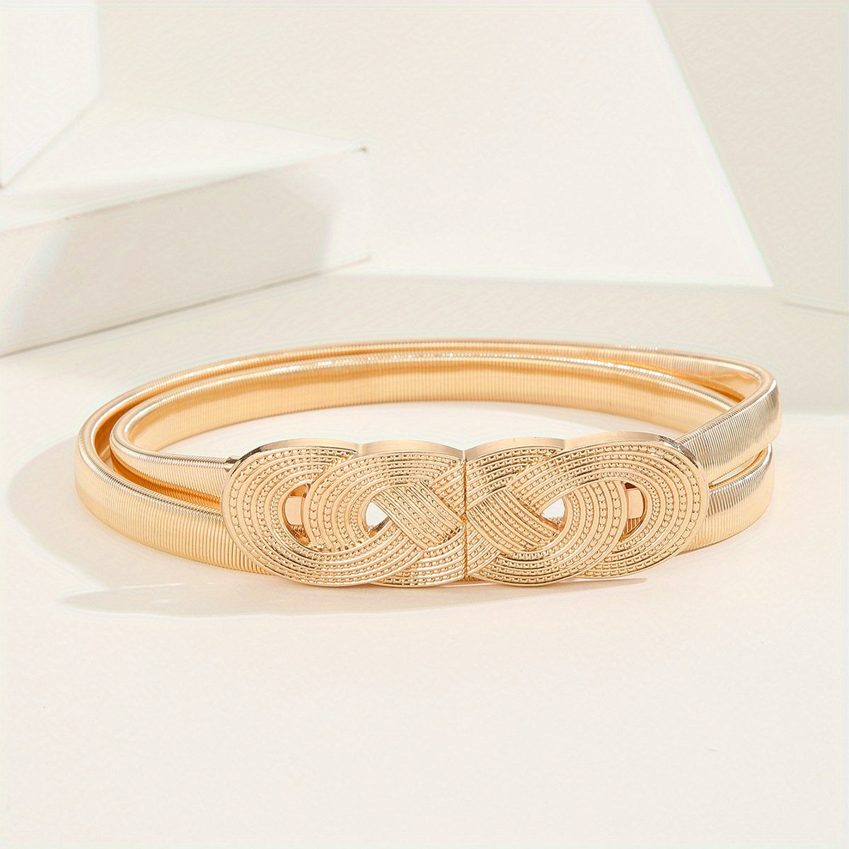 Chinese Knot Elastic Girdle Golden & Silvery Dress Belt Metal Waistband Women