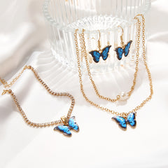 Butterfly Pendant Jewelry Set Necklace Bracelet Earrings
