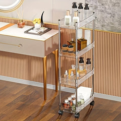 1pc Multi-Tier Bathroom Storage Rack Movable With Wheels Gap Storage Slim Slide
