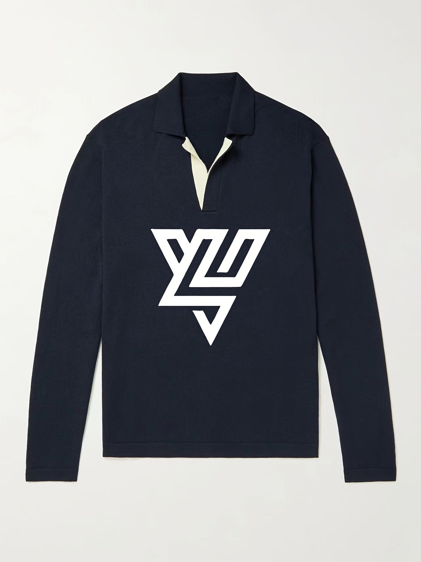 Geometric Pattern Knit Polo Shirt Men's Casual Lapel Stretch V Neck Pullo
