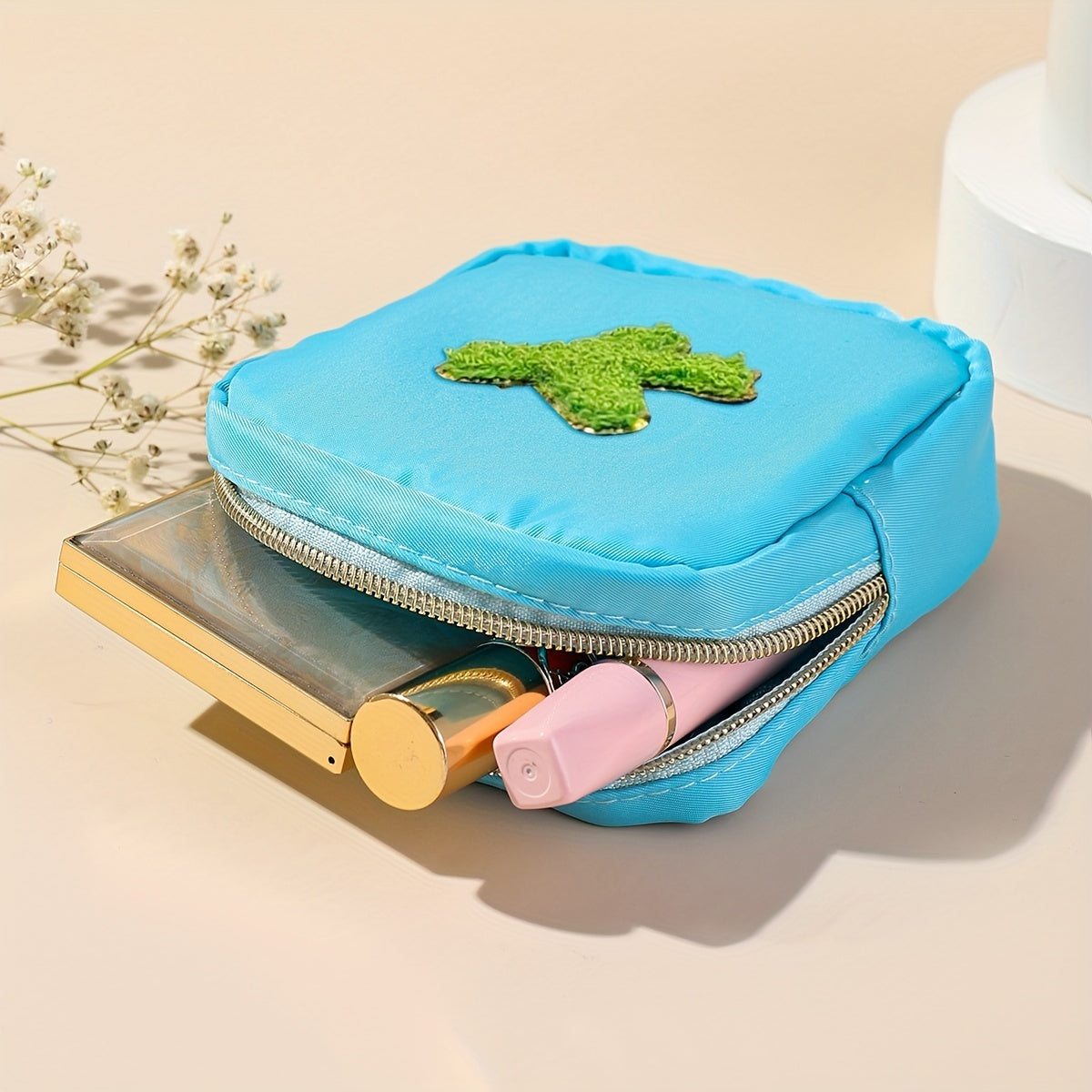 Preppy Embroidered Patch Makeup Pouch