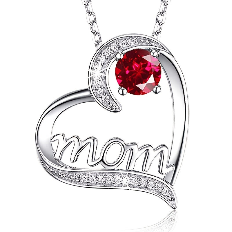 Heart Shape Rhinestone Mom Pendant Necklace Mother's Gift For Women