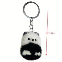 Mink Fur Panda Car Keychain Plush Doll