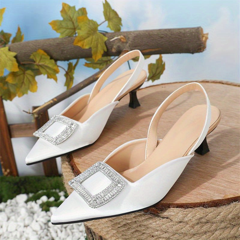 Women's Rhinestone Slingback Satin Sandals for Weddings and Evening Events