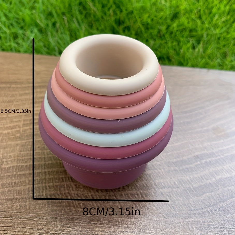 Rainbow Stacking Tower Baby Stacking Cups Silicone Jenga Educational Toys