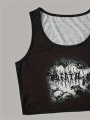 Skull Print Halloween Lounge Set Tank Top & Shorts Women's Loungewear