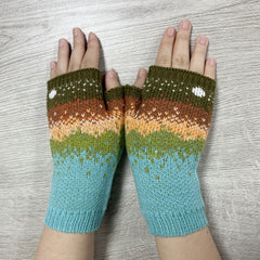 Gradient Knit Gloves Moon Jacquard Half Finger Warm Gloves For Women