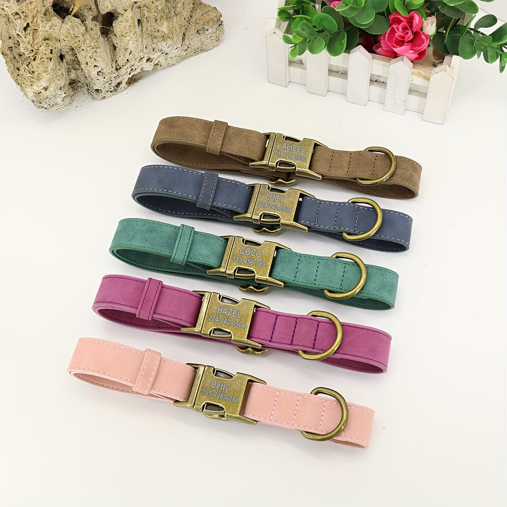 Personalized Leather Dog Collar Engraved ID Tag Customized Necklace