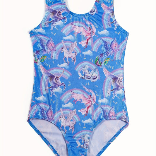 Girls Unicorn & Rainbow Gymnastics Jumpsuit Dance Suit