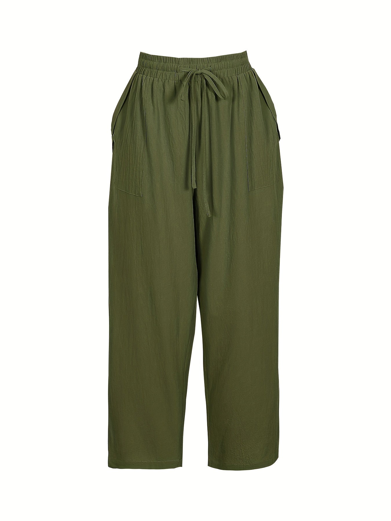  Solid Straight Leg Drawstring Pants With Pockets