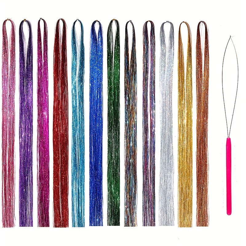 12pcs Tinsel Hair Braiding Rope Glitter Extensions Hair Accessories