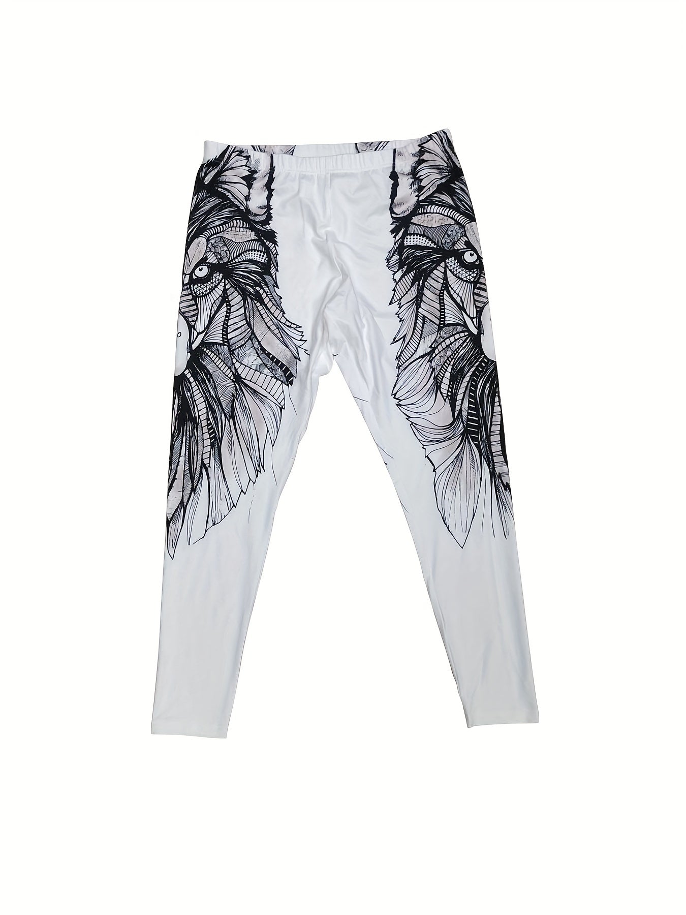  Women's Tribal Wolf Print High Rise Leggings