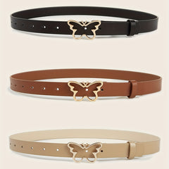Butterfly Golden Buckle Belt Solid PU Leather Waist Belt for Women