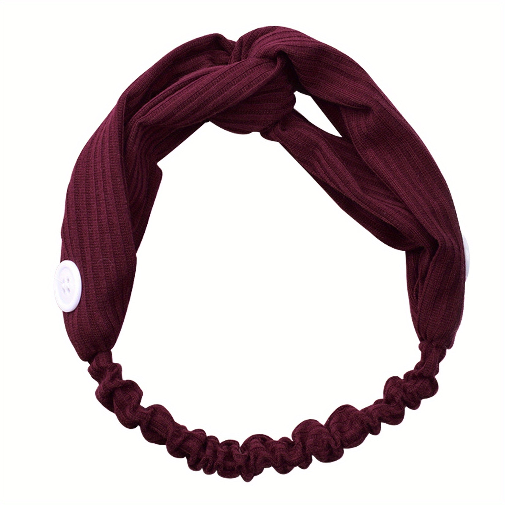 Solid Fabric Elastic Headband Button Hair Band Turban for Yoga Sports