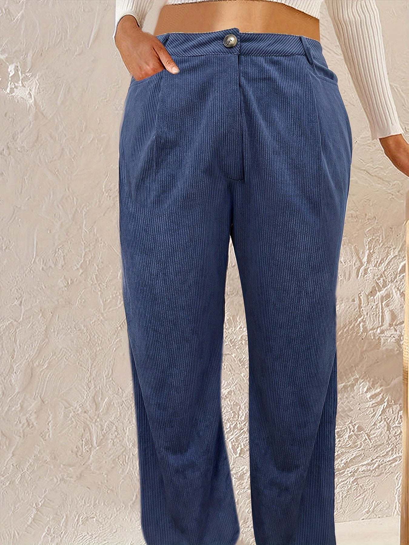  Corduroy Button Fly High Rise Loose Fit Trousers