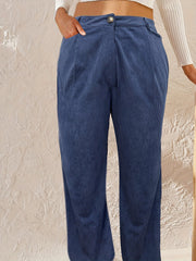  Corduroy Button Fly High Rise Loose Fit Trousers