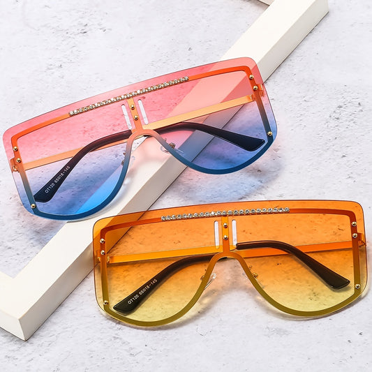 Oversize Metal Sunglasses Colorful Rhinestone Glasses