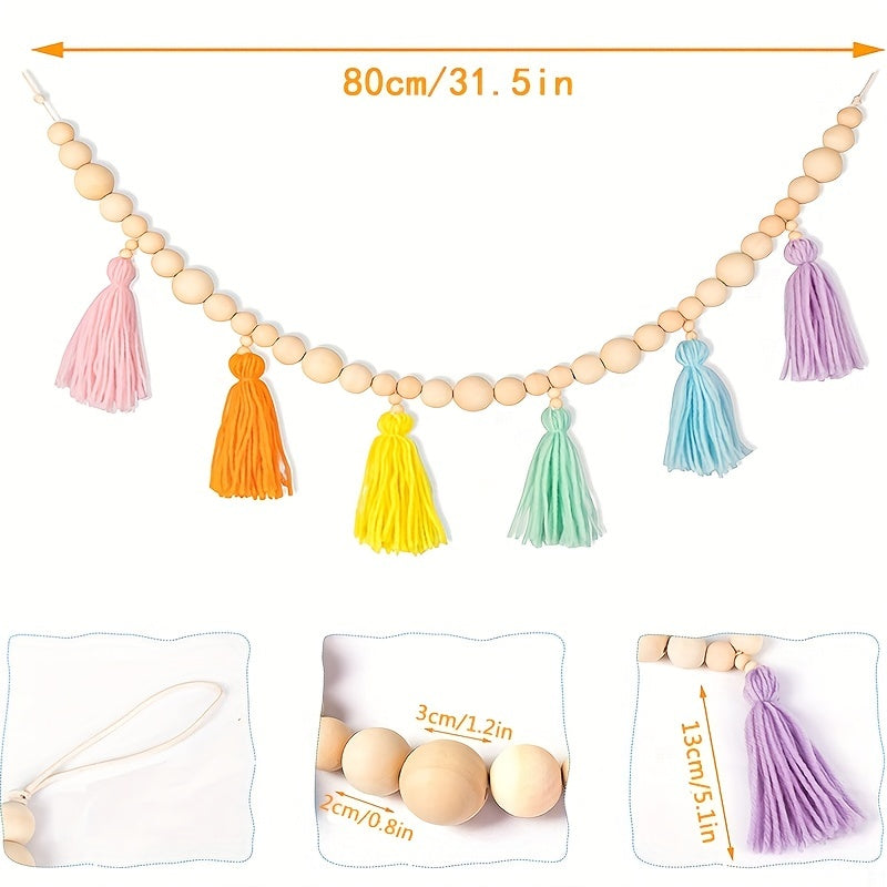 Boho Tassel Garland Wooden Beads Banner Party Decoration