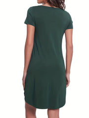 Letter Print NightDress Short Sleeve Crew Neck Pajama Dress