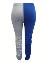 Colorblock Elastic Drawstring Ruched Leggings