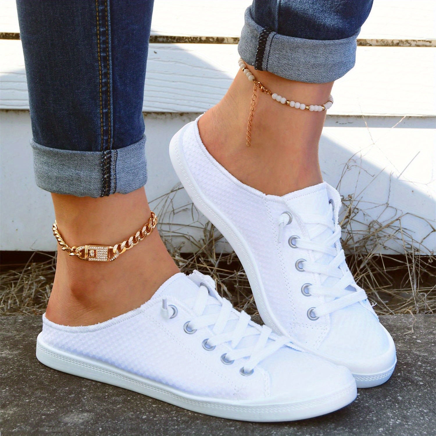 Women's Flat Canvas Shoes Lace Up Slip On Low Top Casual Shoes