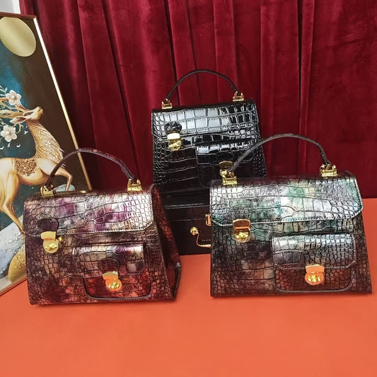 Crocodile Suede Handbag for Women Crossbody Pocket Briefcase