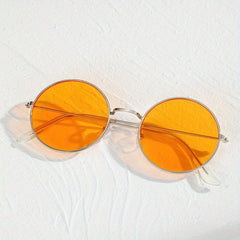Silver Metal Orange Lens Round Sunglasses