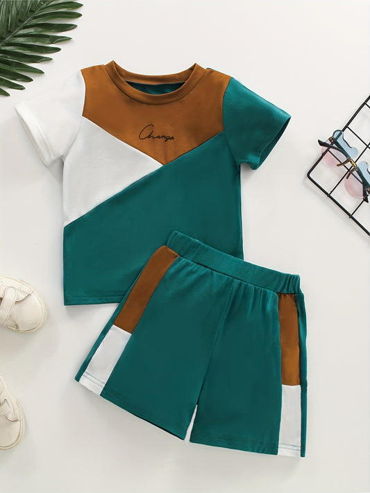 Boys Block Print 2pc Short Sleeve Top & Shorts Set