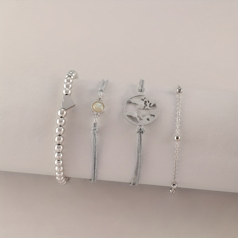 Bohemian Heart Golden Chain Bracelets Set 4pcs