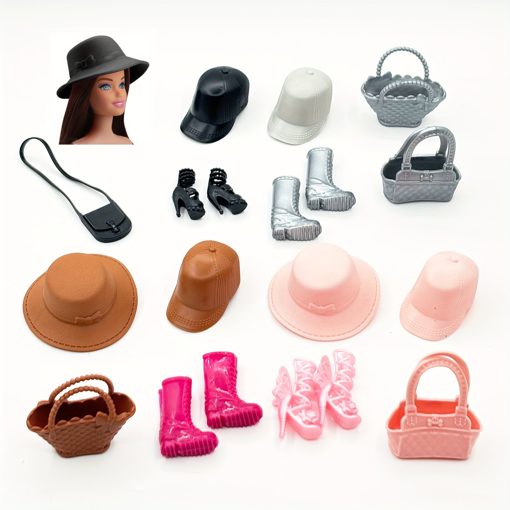 8pcs Doll Accessory Set for 1 6 Scale Dolls - Princess Hats, Handbags & Boots