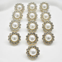 10pcs 1 Golden Rhinestone Pearl Button Women's Accessories