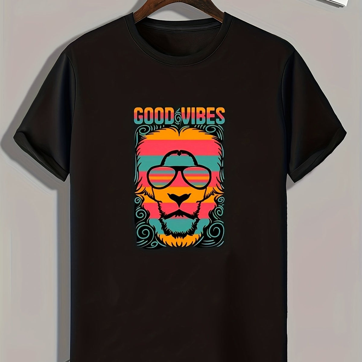 Cartoon Lion Print Men's Graphic Tee for Summer