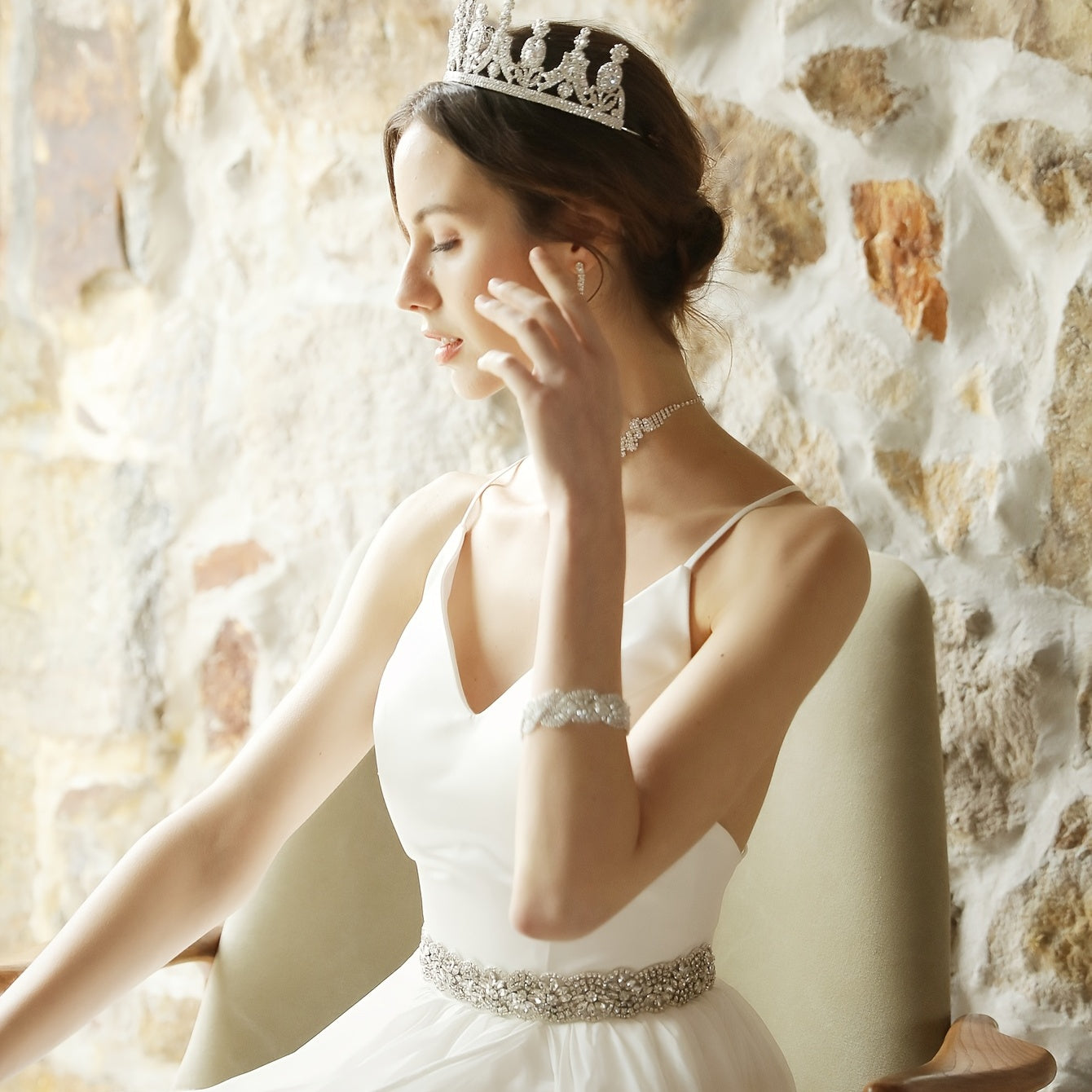 Miallo Rhinestone Bridal Sash Handcrafted Satjsonin Ribbon Wedding Dress Belt
