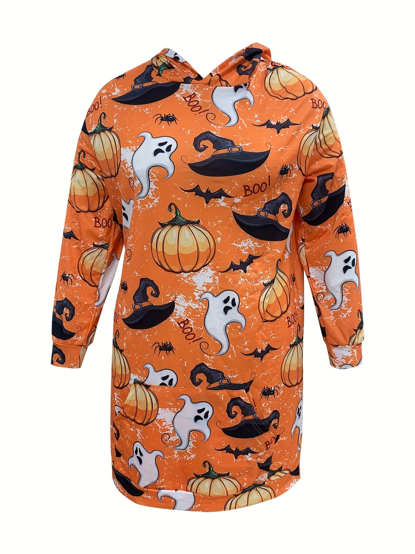  Pumpkin & Ghost Print Hooded Dress