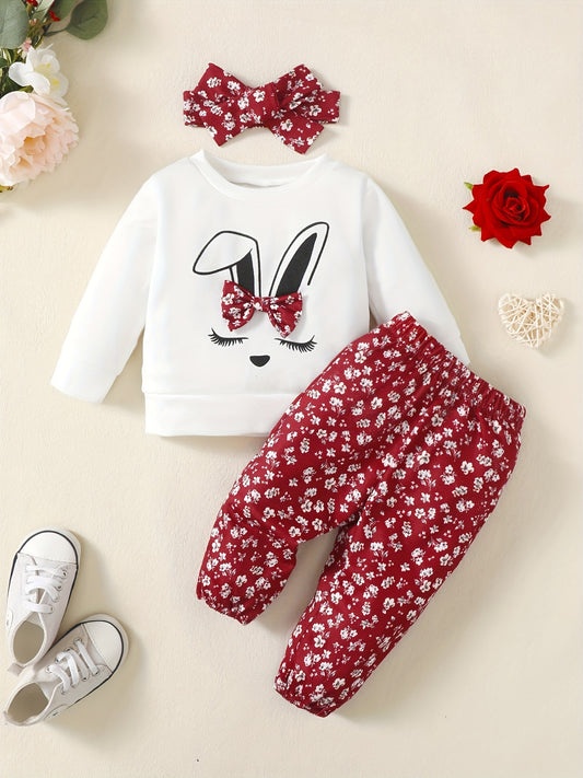 Cartoon Graphic Baby Girls Sweatshirt & Pants Set
