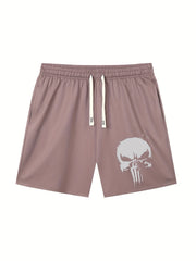 Skull Pattern Comfy Shorts Men's Casual Elastic Waist Drawstring Shorts
