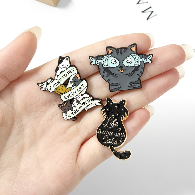 Cat Fish Charming Emblem Pet Brooch Enamel Lapel Pin Decorative Badge
