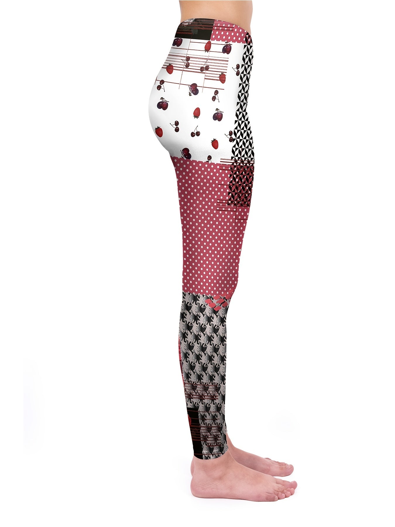 Cherry Print High Waist Leggings Bohemian Skinny Leggings