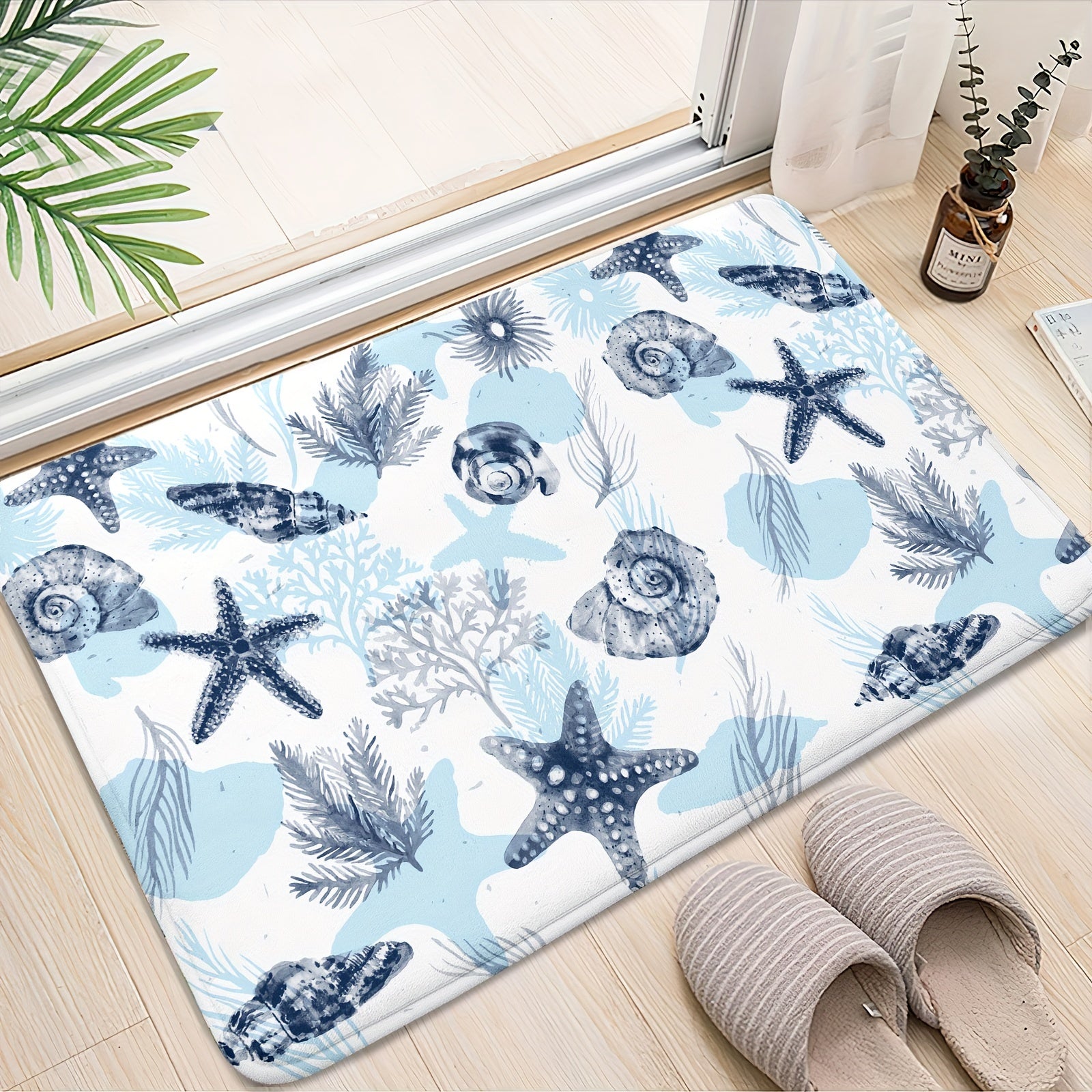 Stylish Non Slip Bathroom Mat Starfish Print Absorbent Anti Skid Floor Pad